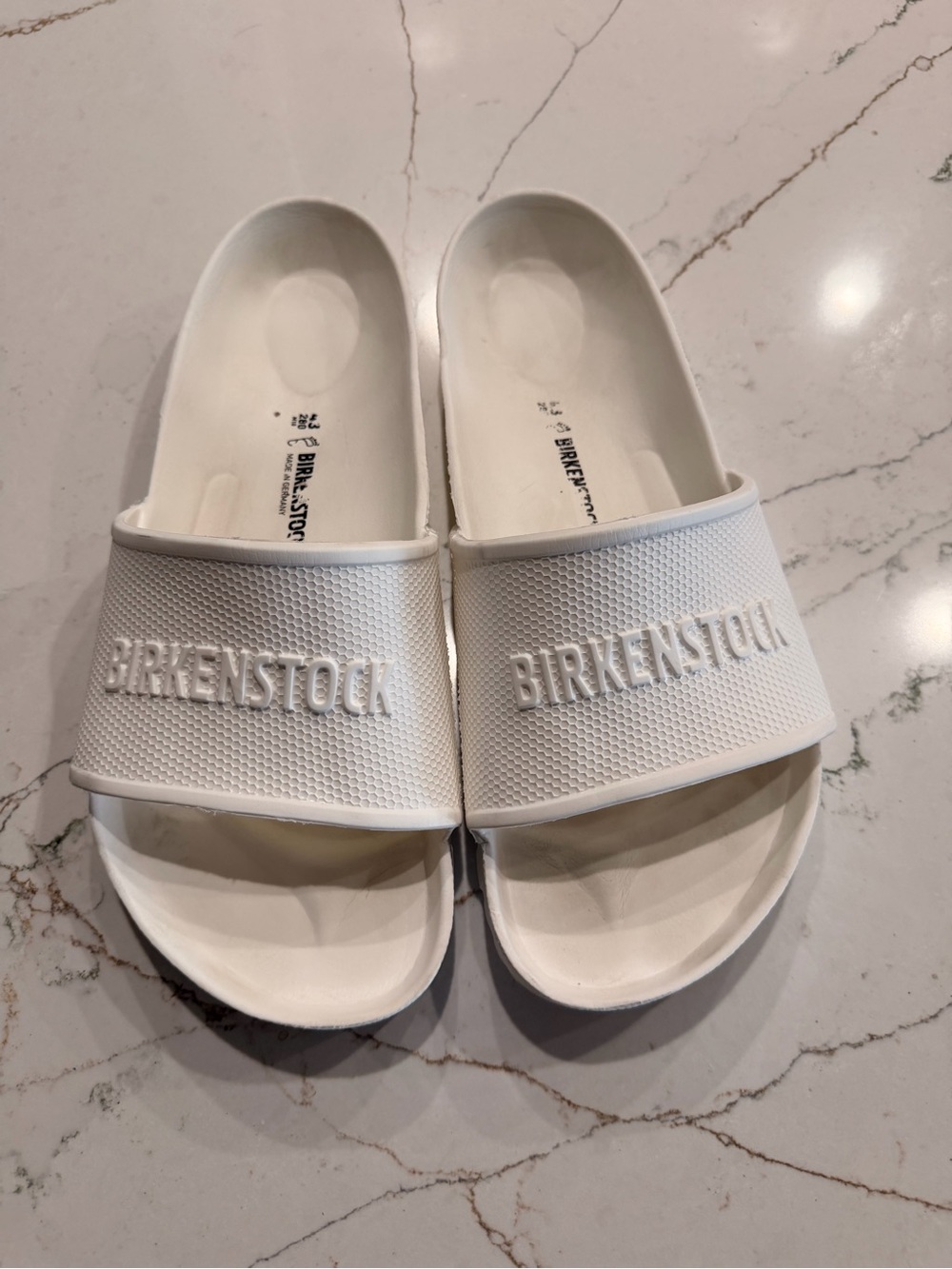 Birkenstock White Logo Slide Sandals size 10 EU 43